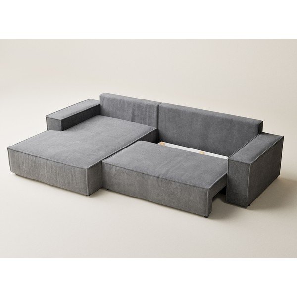 Szürke zsenília kinyitható-tárolóhelyes sarokkanapé (bal oldali-heverő résszel) Maze – Maison de Rêve-image-3