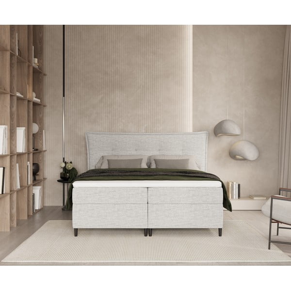 Világosszürke ágyneműtartós boxspring ágy 200x200 cm Sinai – Maison de Rêve-image-3