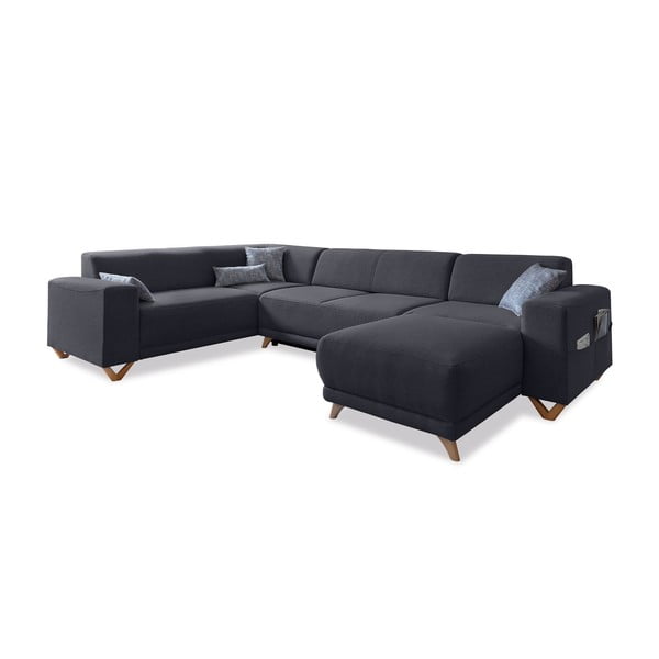 Antracitszürke kinyitható-tárolóhelyes sarokkanapé (bal oldali-U alakú) Classy Sophie – Miuform