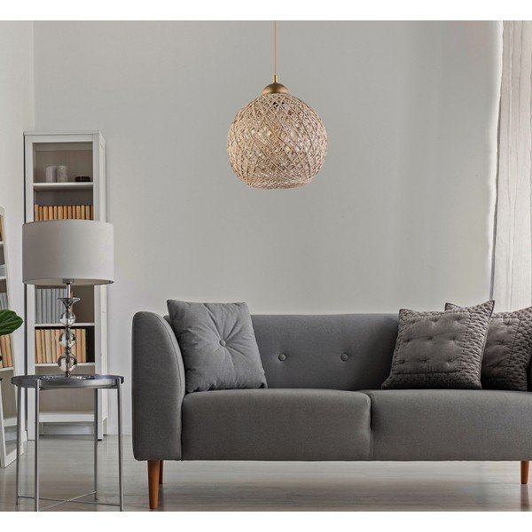 Bézs-aranyszínű függőlámpa juta búrával ø 24 cm – Opviq lights-image-1