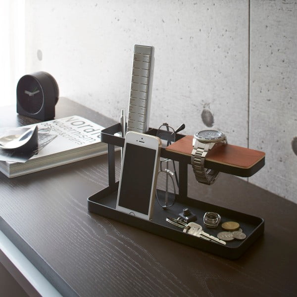 Tower Desk Bar fekete multifunkciós állvány bükkfa részletekkel - YAMAZAKI-image-2