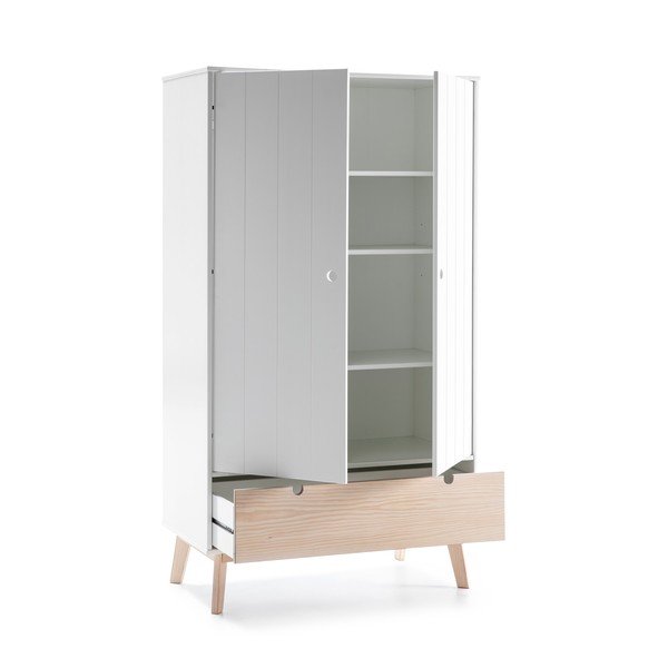 Kiara fehér gyerek ruhásszekrény borovi fenyő lábakkal - Marckeric-image-3