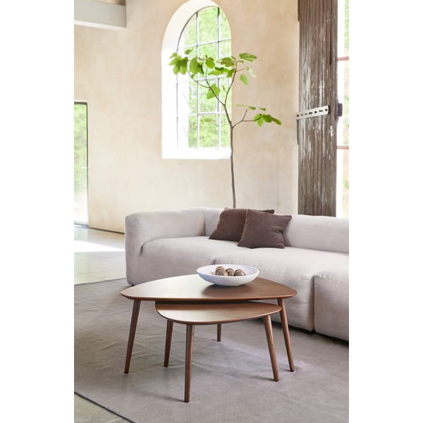 Barna dohányzóasztal szett tölgyfa dekorral  2 db-os 70x100 cm Adda – Unique Furniture-image-1