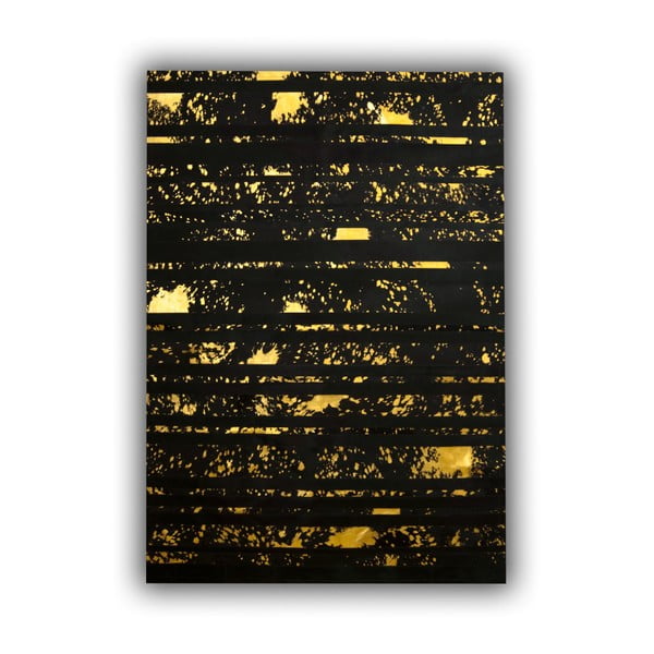 Stripes fekete állatbőr futószőnyeg arany mintával, 200 x 70 cm - Pipsa