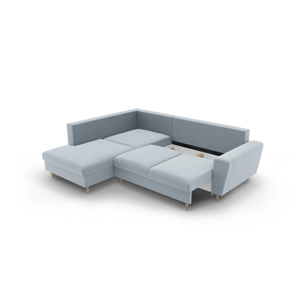 Világoskék bársony kinyitható tárolóhelyes sarokkanapé (bal oldali-L alakú) Kyoto – Cosmopolitan Design-image-3