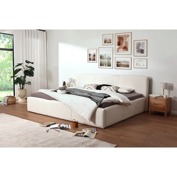 Elefántcsont színű kárpitozott ágyneműtartós franciaágy ágyráccsal 200x240 cm Merida – Meise Möbel-image-1