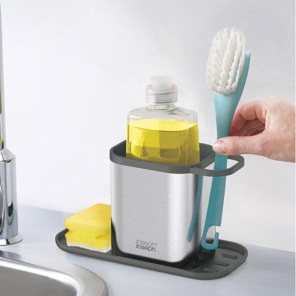 Fényes ezüstszínű fém mosogatóeszköz tartó Duo Steel – Joseph Joseph-image-2