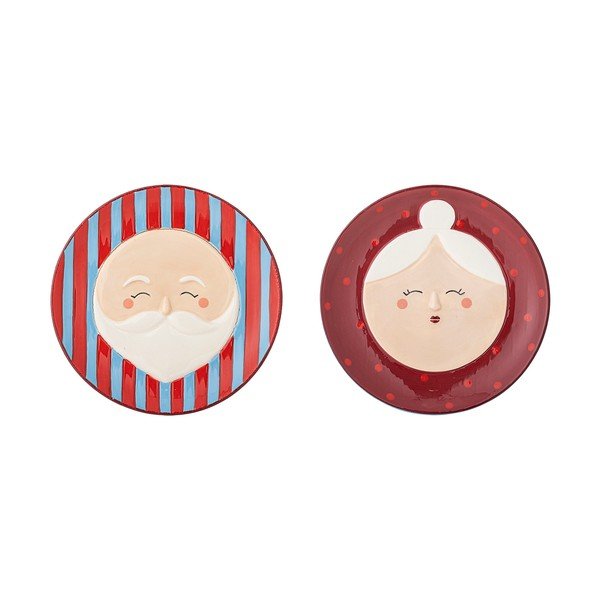 Piros desszertes kőedény tányér készlet 2 db-os karácsonyi mintával ø 16 cm Granny – Bloomingville