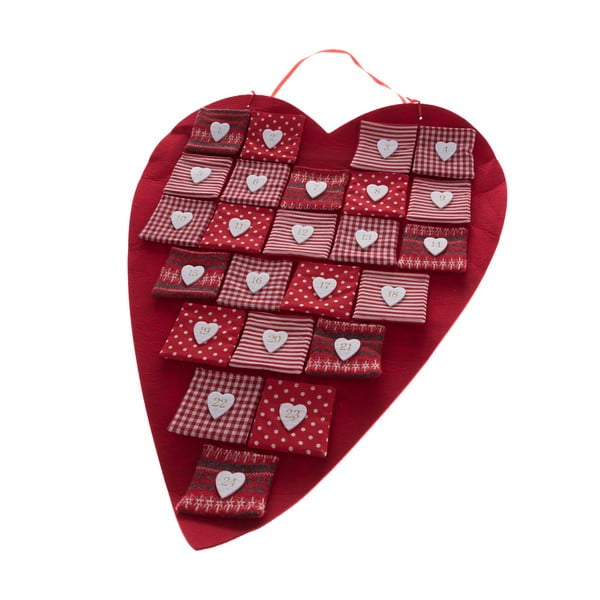 Piros szívalakú textil adventi naptár, hosszúság 68 cm - Dakls