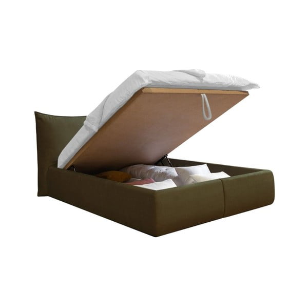 Sötétzöld kárpitozott ágyneműtartós franciaágy ágyráccsal 180x200 cm Jade – Bobochic Paris-image-3