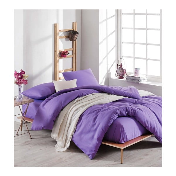 Violette lila ágyneműhuzat lepedővel kétszemélyes ágyhoz, 200 x 220 cm