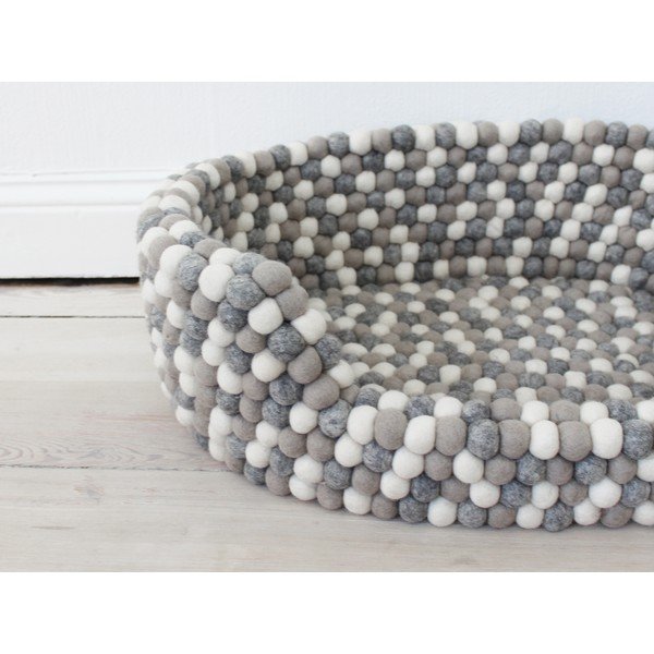 Ball Pet Basket világosszürke-fehér golyós, gyapjú állatfekhely, 40 x 30 cm - Wooldot-image-1