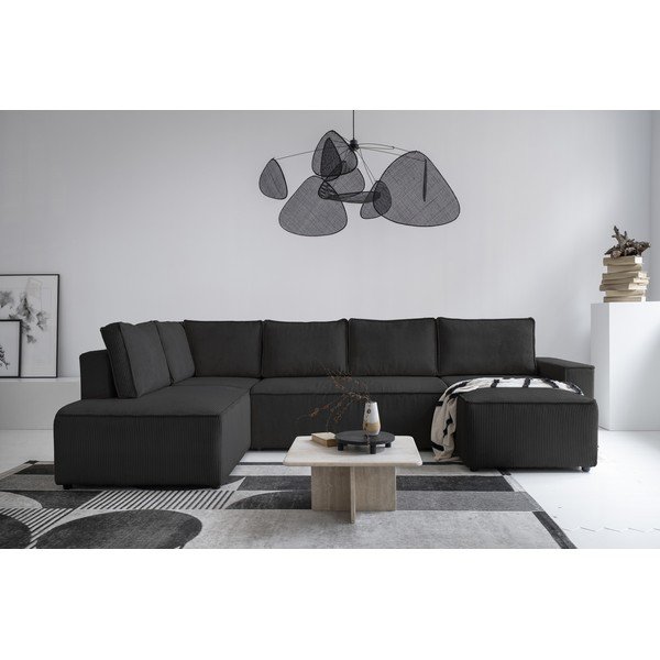 Antracitszürke kordbársony kinyitható sarokkanapé (bal oldali-U alakú) Brave Dave – Miuform-image-1