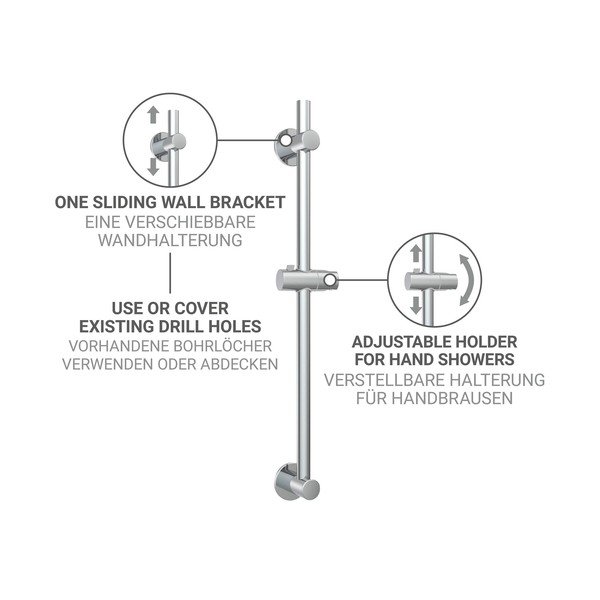 Fényes ezüstszínű öntapadós rozsdamentes acél zuhanytartó tolható tartóval 70 cm – Wenko-image-3