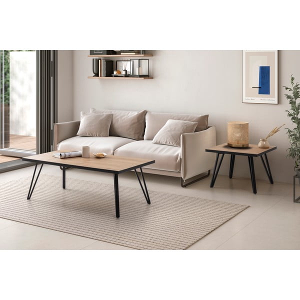 Fekete-natúr színű dohányzóasztal tölgyfa dekoros asztallappal 60x120 cm Sindi – Marckeric-image-1