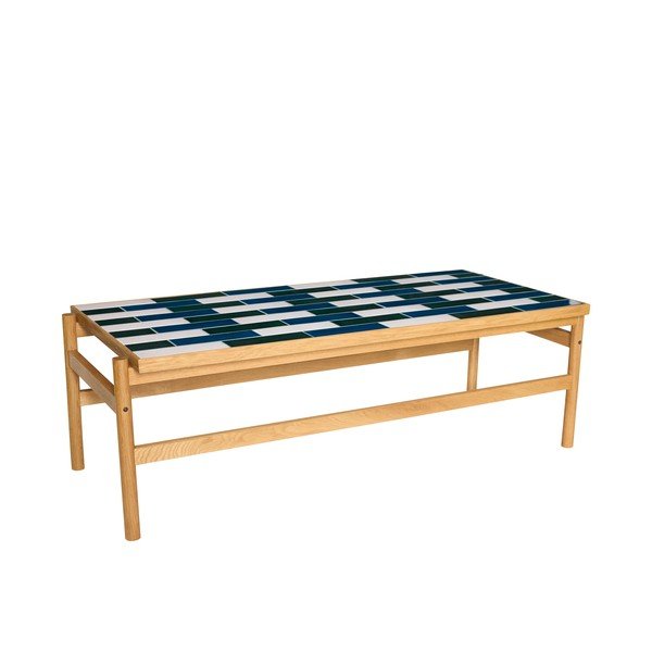 Fekete-fehér-natúr színű dohányzóasztal tölgyfa dekorral 61x132 cm Motif – Hübsch-image-2