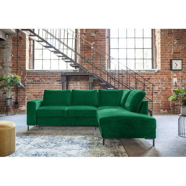 Sötétzöld bársony kinyitható sarokkanapé (jobb oldali) Lofty Lilly – Miuform-image-3