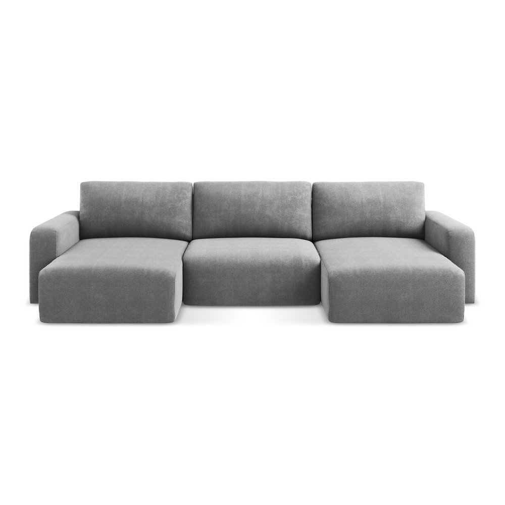 Szürke zsenília kinyitható-tárolóhelyes  sarokkanapé (U alakú) Kona – Makamii