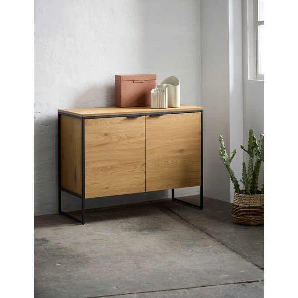 Natúr színű komód tölgyfa dekorral 104,5x80x45 cm Cesura – Unique Furniture-image-1