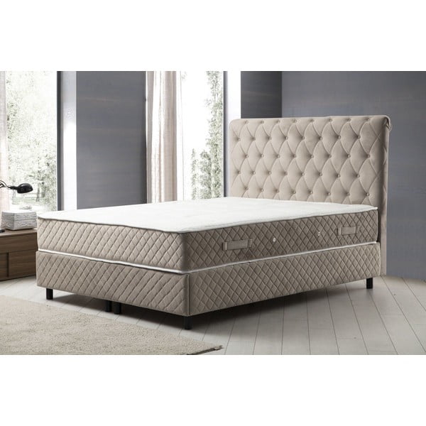 Bézs ágyneműtartós boxspring ágy 140x200 cm Sonata – Kalune Design-image-2