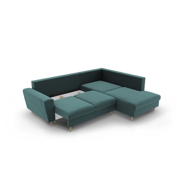 Petróleum színű bársony kinyitható tárolóhelyes sarokkanapé (jobb oldali-L alakú) Kyoto – Cosmopolitan Design-image-3