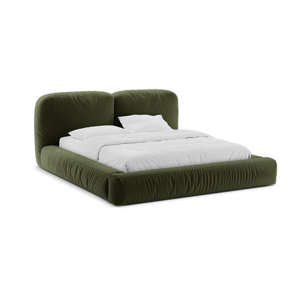 Zöld kárpitozott ágyneműtartós franciaágy ágyráccsal 200x200 cm Martina – Micadoni 