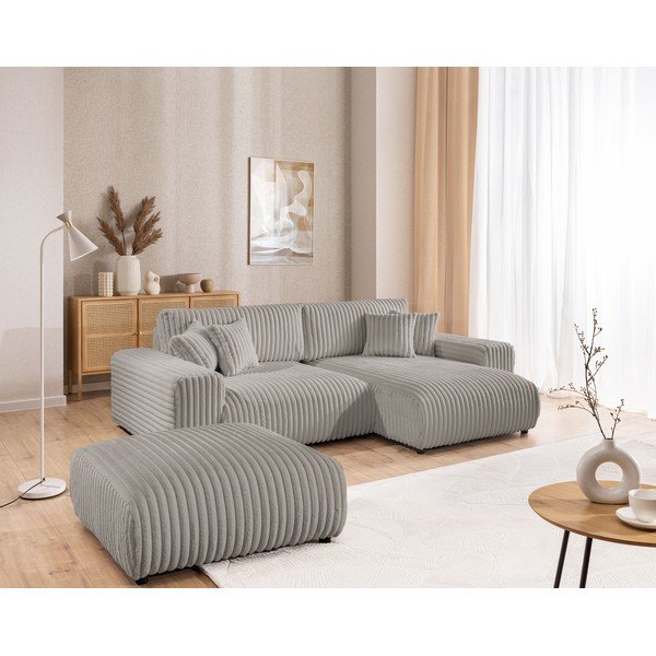 Világosszürke kordbársony lábtartó Justin – Ropez-image-3