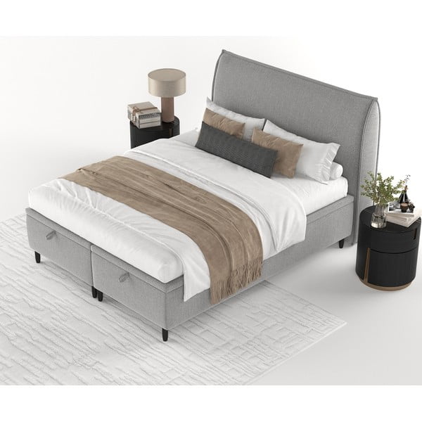 Világosszürke kárpitozott ágyneműtartós franciaágy 180x200 cm Pearl – Maison de Rêve-image-3