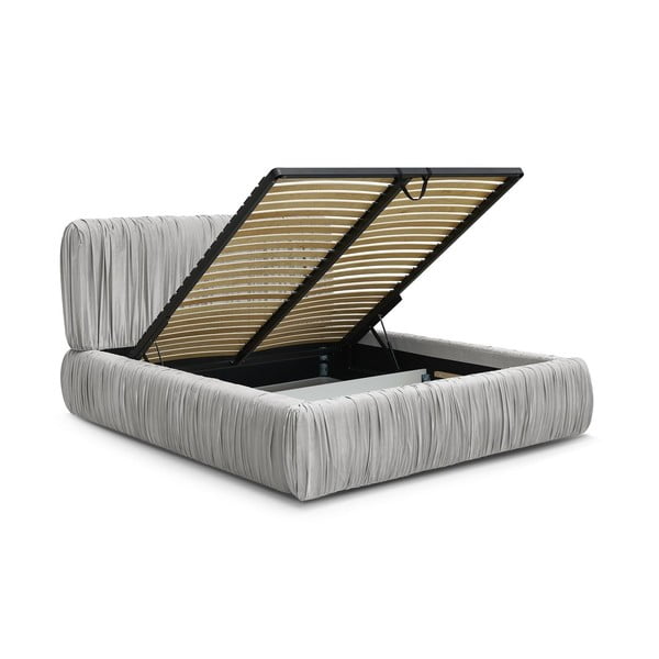 Szürke kárpitozott ágyneműtartós franciaágy ágyráccsal 160x200 cm Blair – Bobochic Paris-image-3