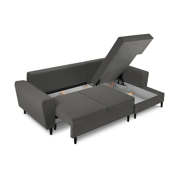 Sötétszürke kordbársony kinyitható tárolóhelyes sarokkanapé (jobb oldali-heverő résszel) Kyoto – Cosmopolitan Design-image-3
