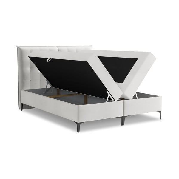 Világosszürke ágyneműtartós boxspring ágy 160x200 cm Mikana – Makamii-image-1
