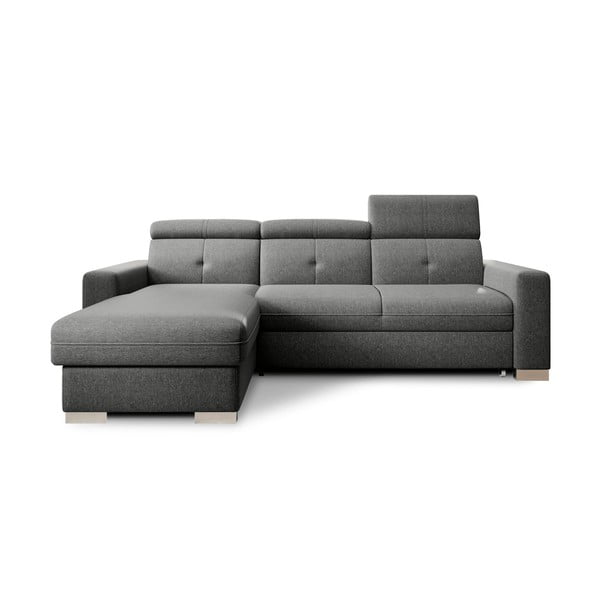 Szürke kinyitható-tárolóhelyes sarokkanapé (bal oldali-heverő résszel) Fresia – ELTAP