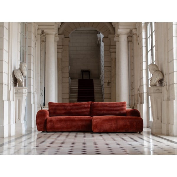 Téglavörös kordbársony kinyitható sarokkanapé (jobb oldali) Lucien – Bobochic Paris-image-1