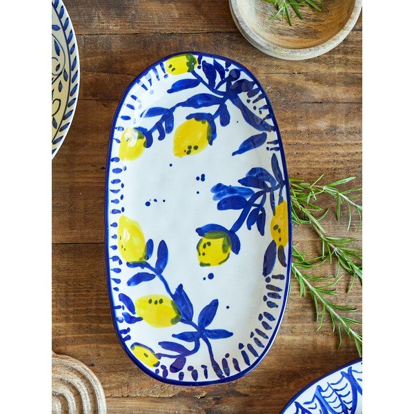 Fehér-kék szervírozó kőedény tányér Maxima – Bloomingville-image-1