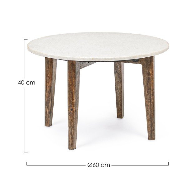 Fehér-natúr színű kerek dohányzóasztal márvány asztallappal ø 60 cm Sylvester – Bizzotto-image-4