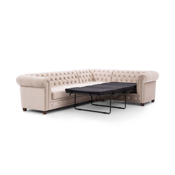 Bézs bársony kinyitható sarokkanapé (jobb oldali-L alakú) York Blik – Ropez-image-2