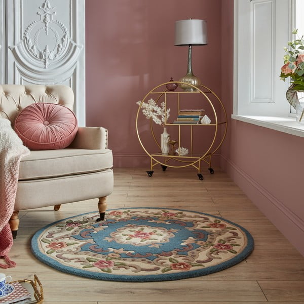 Aubusson kék gyapjú szőnyeg, ⌀ 120 cm - Flair Rugs-image-1