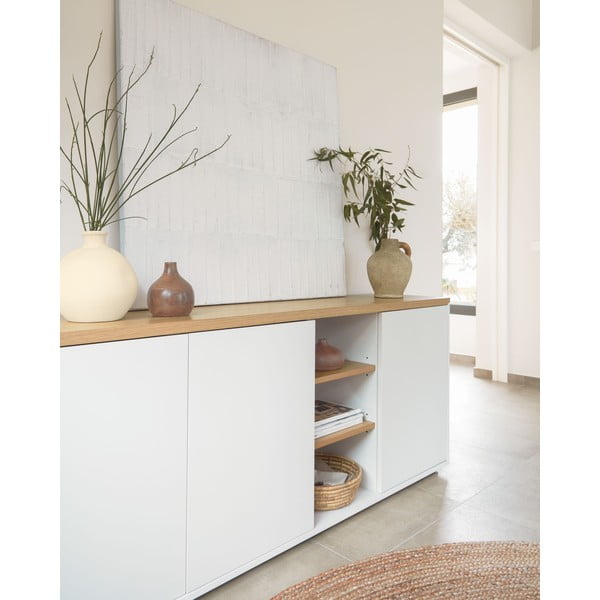 Fehér komód tölgyfa dekorral 180x75x36 cm Abilen – Kave Home-image-2