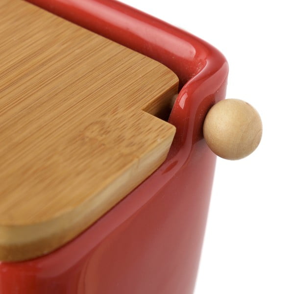 Piros agyagkerámia sótartó bambusz fedéllel, 250 ml - Casa Selección-image-2