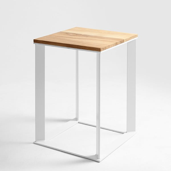 Skaden tárolóasztal fehér lábazattal és tölgyfa asztallappal, 50 x 50 cm - Custom Form