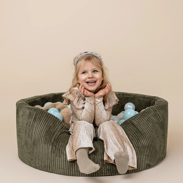 Khaki kordbársony labdamedence 90x90x30 cm Montessori – Meowbaby-image-1