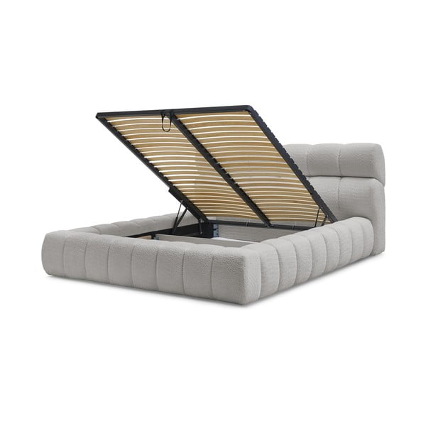 Világosszürke kárpitozott ágyneműtartós franciaágy ágyráccsal 180x200 cm Mont Blanc – Bobochic Paris-image-4