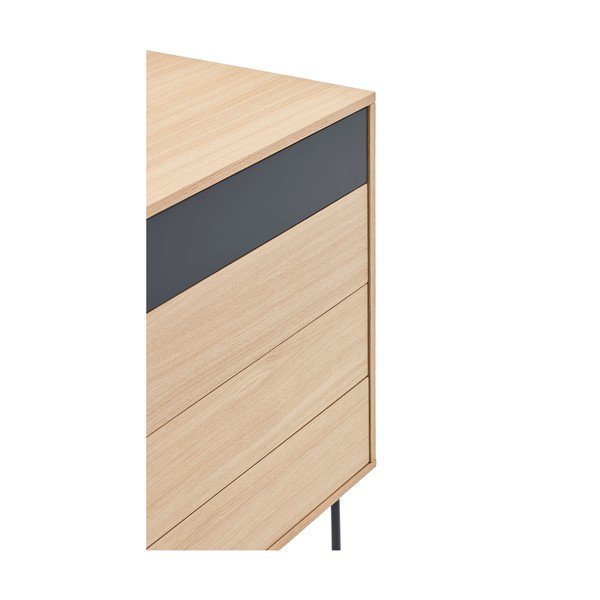 Yoko antracitszürke fiókos komód tölgyfa dekorral - Teulat-image-4