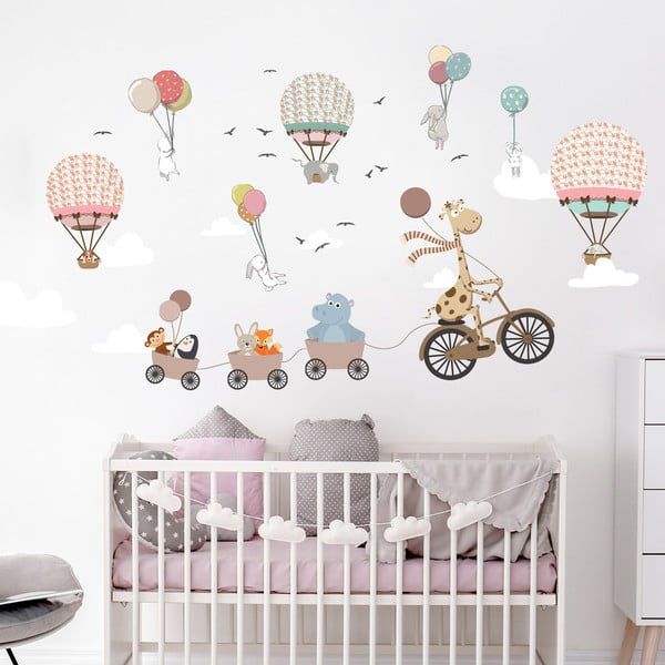 Animals and Hot Air Balloons in the Clouds gyerek falmatrica, 90 x 60 cm - Ambiance-image-2