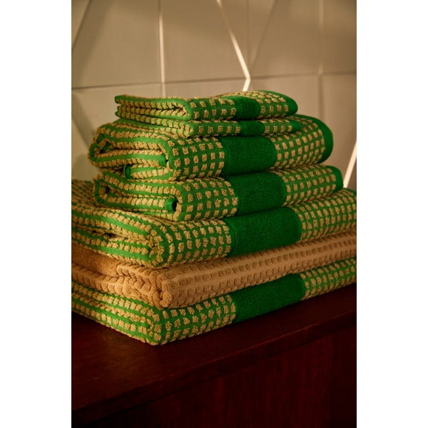 Zöld-bézs bio pamut fürdőlepedő 70x140 cm Check – JUNA-image-3