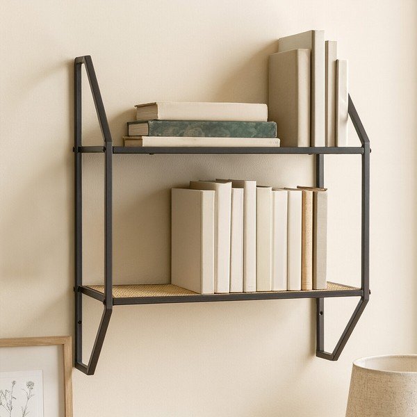 Fekete-natúr színű többszintes fém fali polc 61 cm Depok – Premier Housewares-image-1