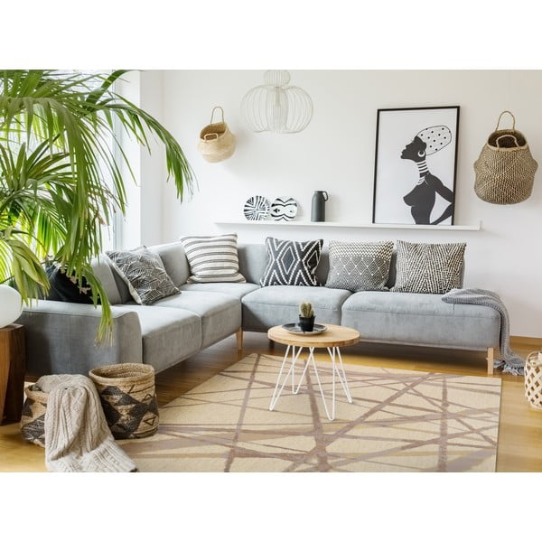 Bézs gyapjú szőnyeg 100x180 cm Sticks – Agnella-image-1