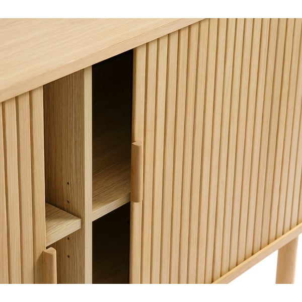 Natúr színű alacsony komód tolóajtóval, tölgyfa dekorral 76x160 cm Cavo – Unique Furniture-image-1