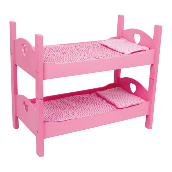 Dolls rózsaszín fa emeletes ágy játékbabáknak - Legler