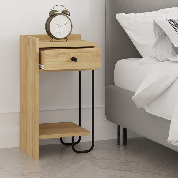 Natúr színű éjjeliszekrény tölgyfa dekorral Mercure – Marckeric-image-4